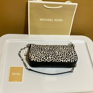 Michael Kors Black Multi haircalf Empire MD chain Pouchette